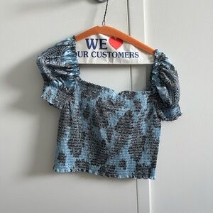 Aqua Stretchy Blue and Black Blouse